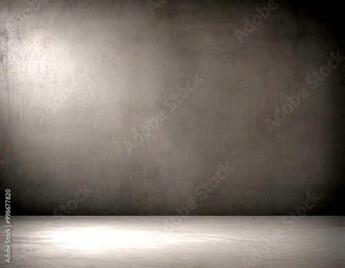 A dark, empty room with a concrete floor and a single light source on the left side photo