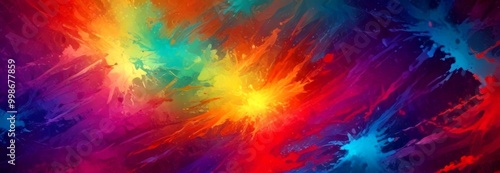 a vibrant abstract background with splashes of color in various shades of red, orange, yellow, green, blue, and purple The colors are arranged in a diagonal pattern, creating photo