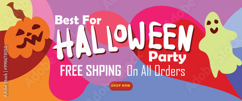 Halloween Monster Mayhem concept. abstract geometric liquid form. monster halloween with hand drawn banner template vector illustration.