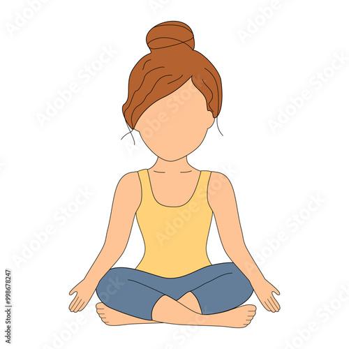 Girl doing yoga training sitting in lotus position 
