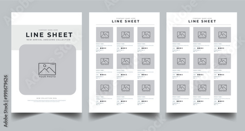Portrait Line Sheet, Product Catalog Design Layout Template With 3 page design concept

