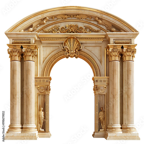 Ornate Classical Archway with Intricate Carvings on a Transparent Background