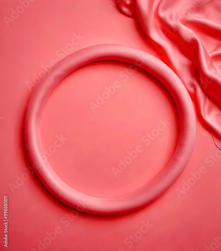 A round, pink object rests on a pink background, with a piece of pink fabric visible to the right photo