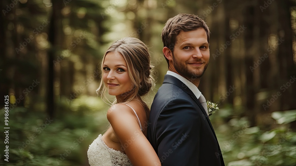 Scenic Bride and Groom Back to Back in Nature Scenic Bride and Groom Back to Back in Nature