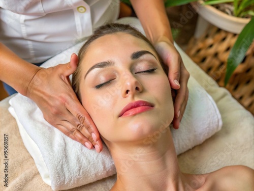 Relaxing Facial Massage Therapy Sessions Close-up images of women receiving soothing facial massage treatments, promoting relaxation and skincare wellness at a spa.