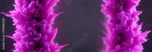 two vertical columns of purple smoke or powder against a dark background
