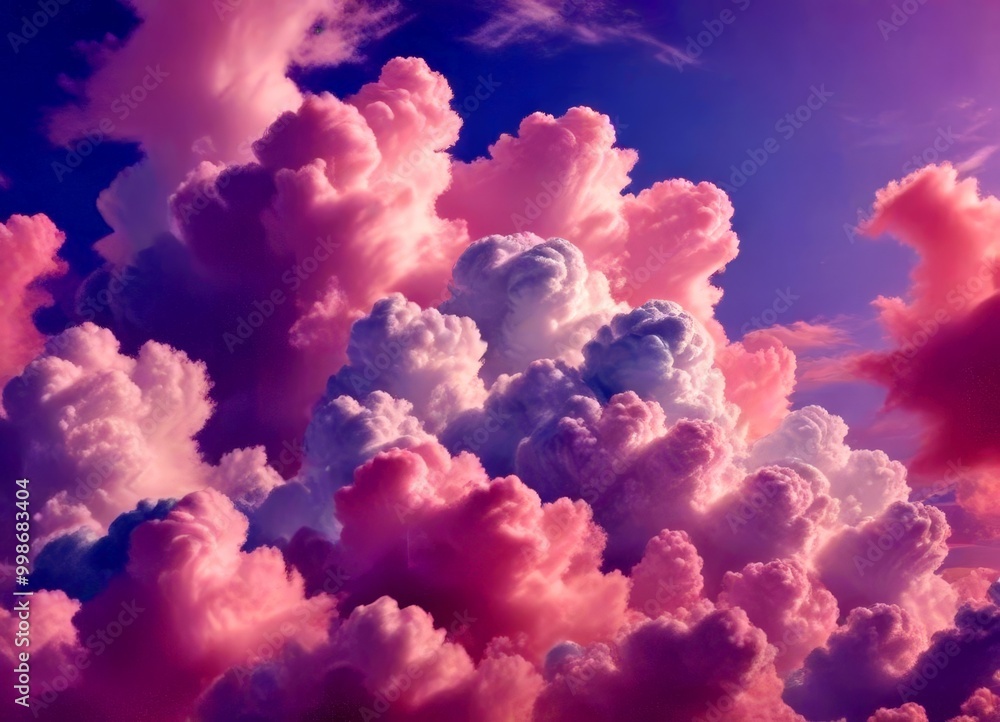 A captivating sky filled with fluffy white and pink clouds, creating a serene and dreamy atmosphere A captivating sky filled with fluffy white and pink clouds, creating a serene and dreamy atmosphere