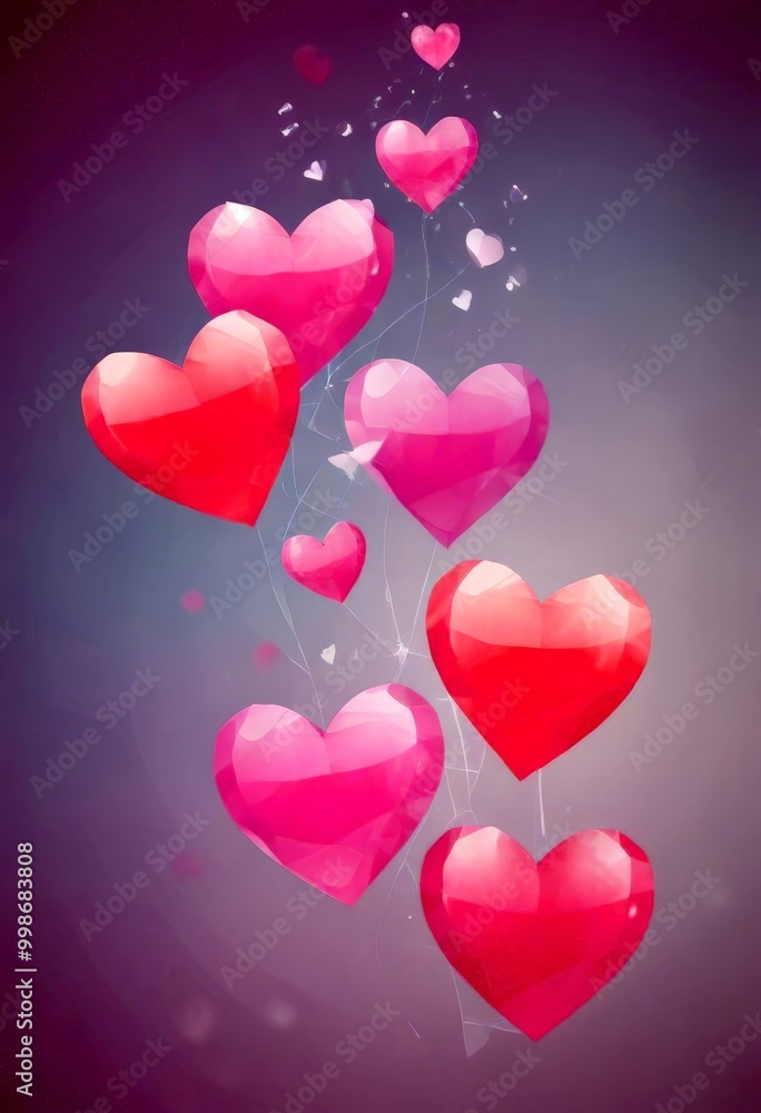 A digital illustration of pink hearts floating against a purple background, with some hearts appearing to be floating in the air A digital illustration of pink hearts floating against a purple background, with some hearts appearing to be floating in the air