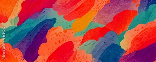 a vibrant abstract pattern composed of overlapping brushstrokes in pastel colors, including pink, blue, green, and yellow, creating a dynamic and visually appealing composition