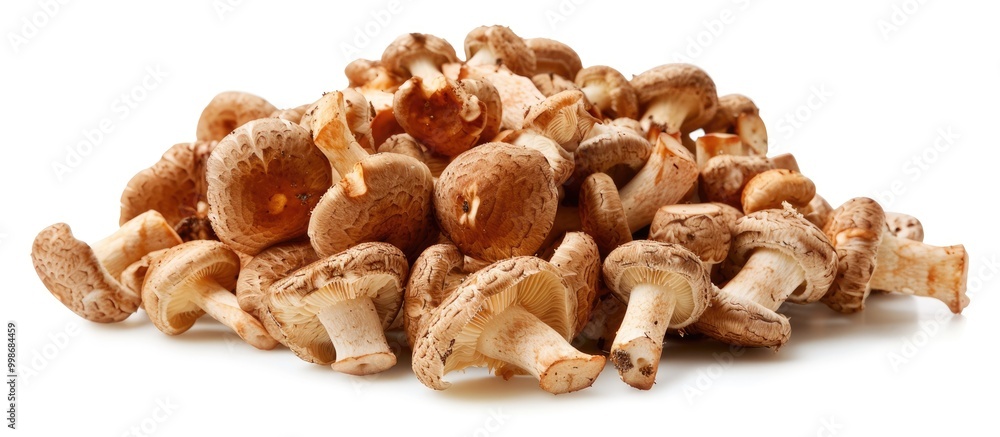 Heap Of Fresh Shiitake Mushrooms On White Background Heap Of Fresh Shiitake Mushrooms On White Background
