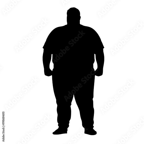 Overweight Man Side View Silhouette Vector Illustration Transparent Background