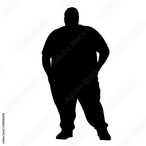 Overweight Man Side View Silhouette Vector Illustration Transparent Background