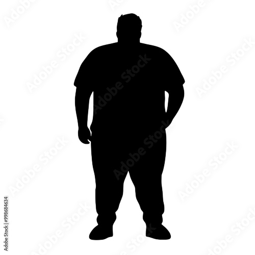 Overweight Man Side View Silhouette Vector Illustration Transparent Background