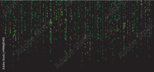 Abstract digital background with falling green binary code, representing technology, data, and programming on a black screen


