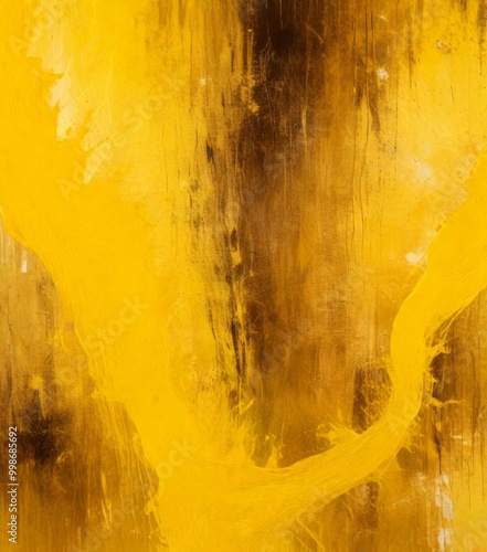 an abstract painting featuring a vibrant yellow color scheme with a textured, brushstroke-filled background photo