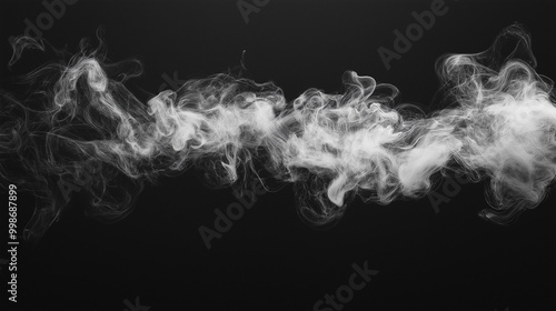 Ethereal White Smoke Waves and Curves in Smooth Motion Design on Black Background