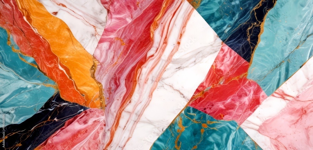 a close-up view marble surface with a vibrant abstract pattern composed of intersecting lines and curves in various colors, including pink, orange, blue, and white a close-up view marble surface with a vibrant abstract pattern composed of intersecting lines and curves in various colors, including pink, orange, blue, and white