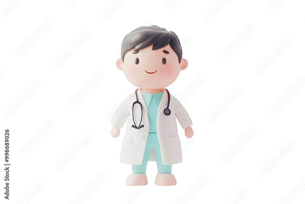 Smiling Doctor Cartoon: A friendly and approachable cartoon doctor in a white coat and stethoscope, perfect for healthcare illustrations, children's books, and educational materials.
