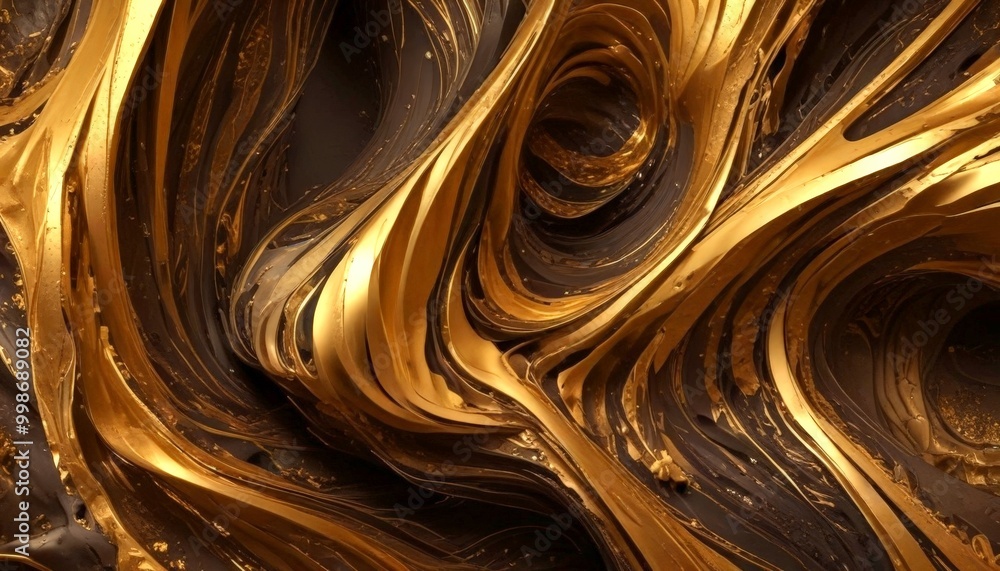 a close-up view textured surface with a swirling pattern of gold and black lines, creating a sense of depth and movement