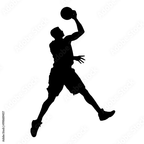 High-Flying Slam Dunk Silhouette Vector Illustration Transparent Background