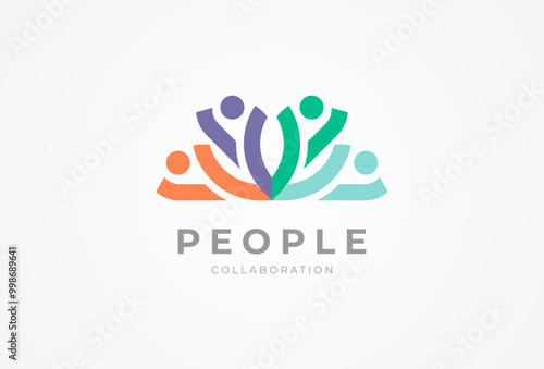 People logo design, Community human Logo with full color style, people logo design template, vector illustration