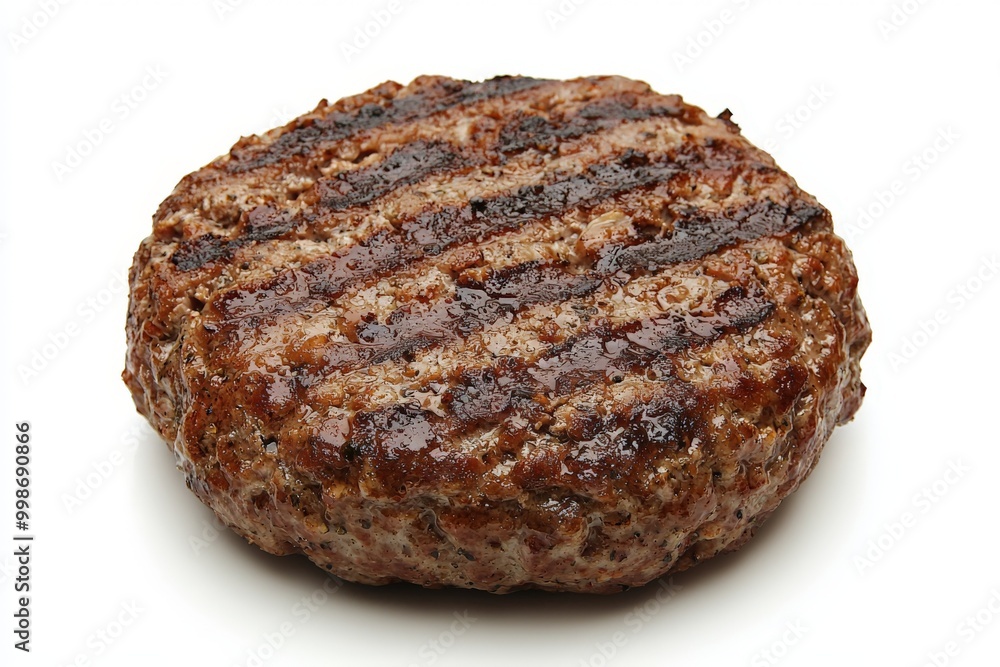 perfect grilled hamburger meat isolated on white background perfect grilled hamburger meat isolated on white background