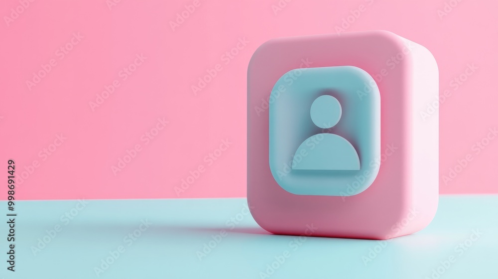A 3D rendered icon of a person in a square, against a pink and blue background. A 3D rendered icon of a person in a square, against a pink and blue background.