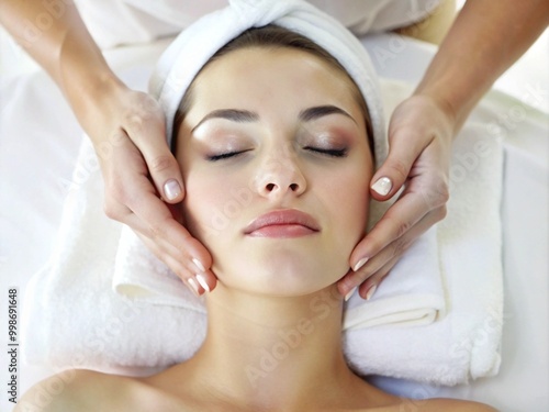 Relaxing Facial Massage Therapy Sessions Close-up images of women receiving soothing facial massage treatments, promoting relaxation and skincare wellness at a spa.