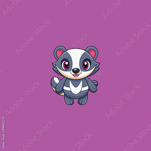 Vector illustration of raccoon cartoon waving hand, isolated on white 