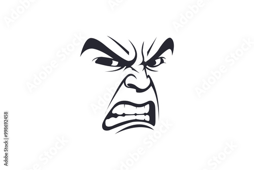 Vector image of angry expression black silhouette on white background.