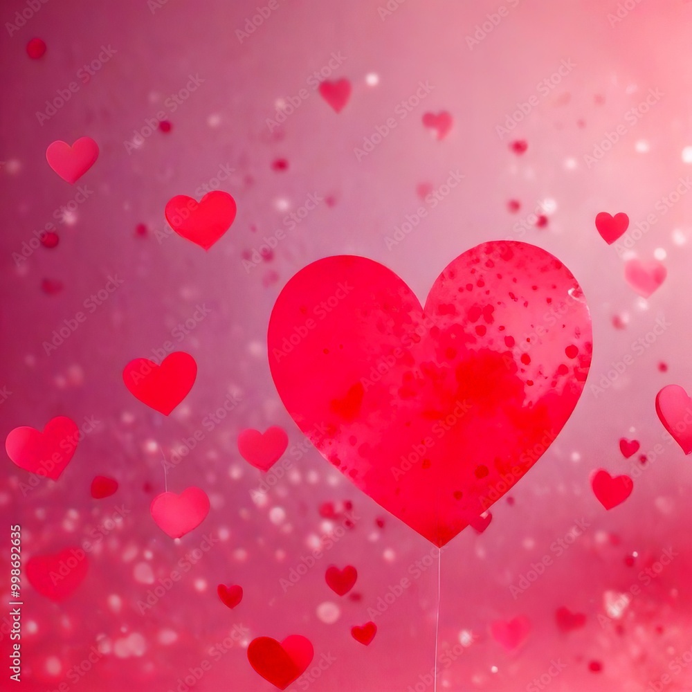 A pink heart-shaped balloon floats amidst a sea of smaller pink hearts, creating a whimsical and romantic atmosphere A pink heart-shaped balloon floats amidst a sea of smaller pink hearts, creating a whimsical and romantic atmosphere