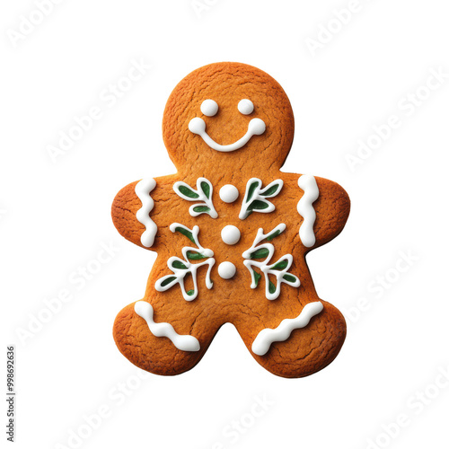 Festively decorated gingerbread cookie with icing details photo