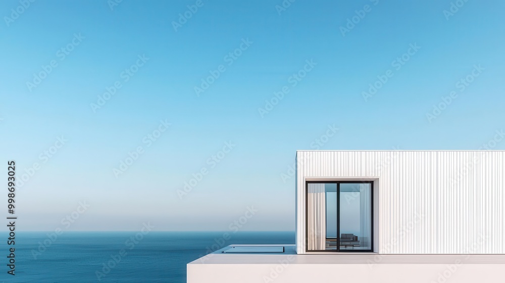 Minimalist container work room exterior with concrete finish, glass door, and tranquil garden setting Minimalist container work room exterior with concrete finish, glass door, and tranquil garden setting