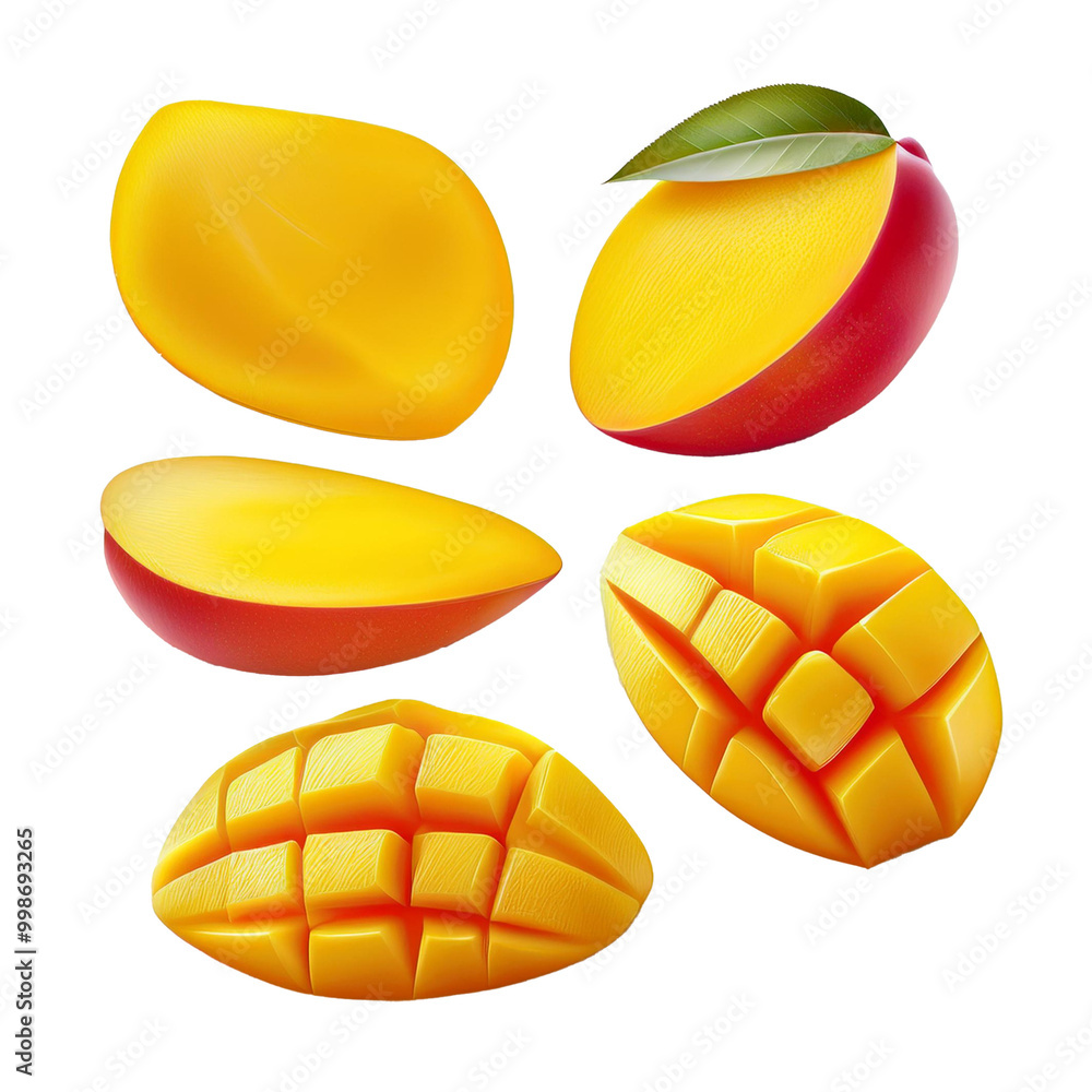 Ripe red and yellow mango with leaf on a transparent background Ripe red and yellow mango with leaf on a transparent background