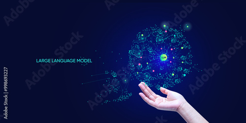 A hand showing AI tech with Generative Ai concept, artificial intelligence cyber security, digital transformation, finance, document file management, AI chip, large language model, LLM photo