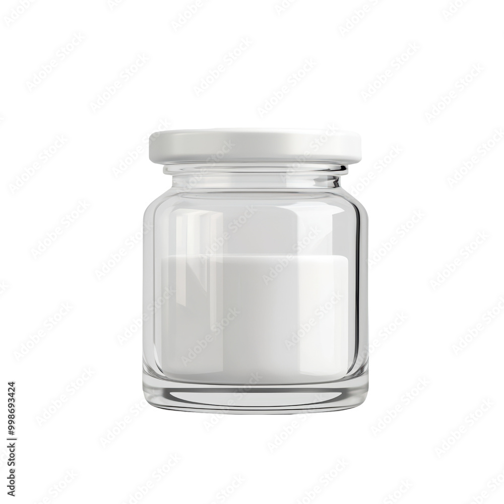Clear glass jar with white contents Clear glass jar with white contents