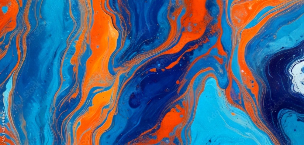 a vibrant abstract pattern with swirling lines and splashes of blue, orange, and white, creating a dynamic and visually striking composition a vibrant abstract pattern with swirling lines and splashes of blue, orange, and white, creating a dynamic and visually striking composition
