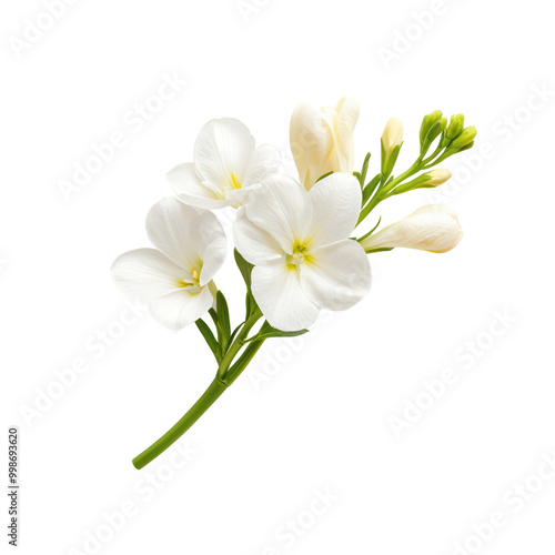 Delicate white freesia flowers on a transparent background