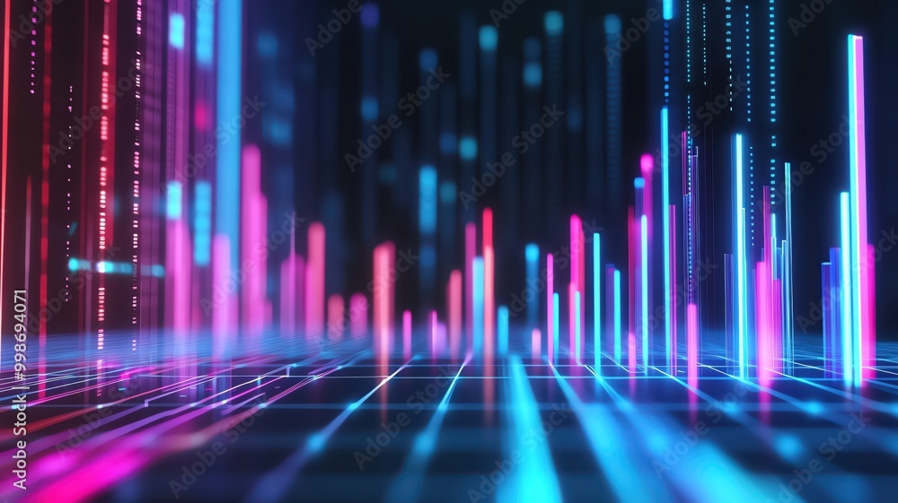 3D grid with fluctuating data bars, dynamic data analysis concept 3D grid with fluctuating data bars, dynamic data analysis concept