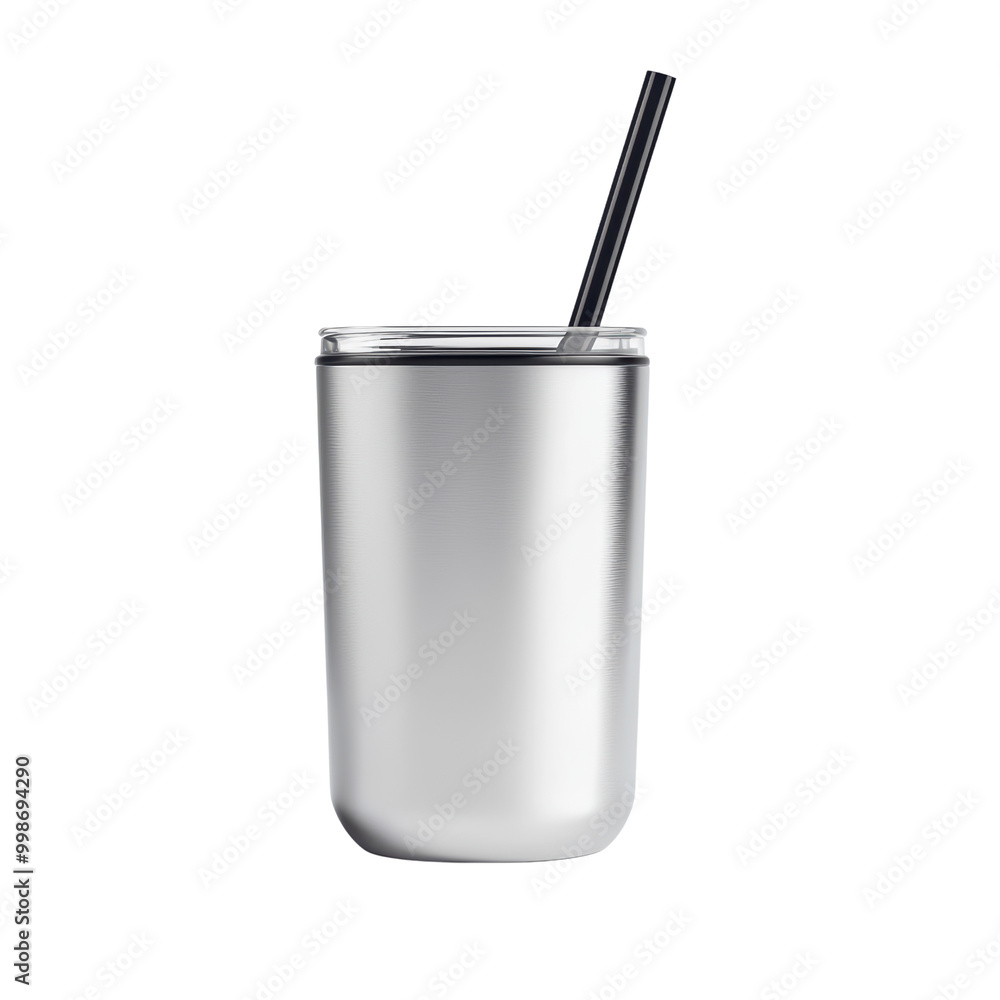 Sleek stainless steel tumbler with straw on a transparent background Sleek stainless steel tumbler with straw on a transparent background
