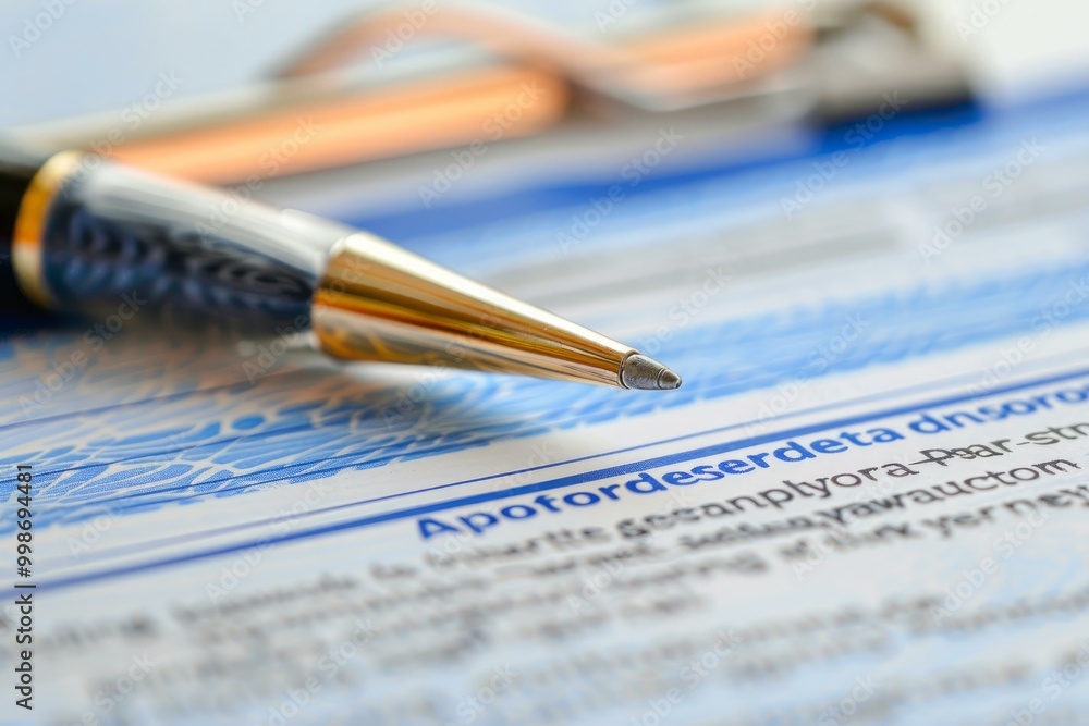 Close up of an elegant pen lying on a swedish document about sickness benefit application Close up of an elegant pen lying on a swedish document about sickness benefit application