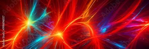 a digital artwork featuring a vibrant abstract pattern of red, orange, and blue lines and shapes, creating a dynamic and energetic visual effect photo