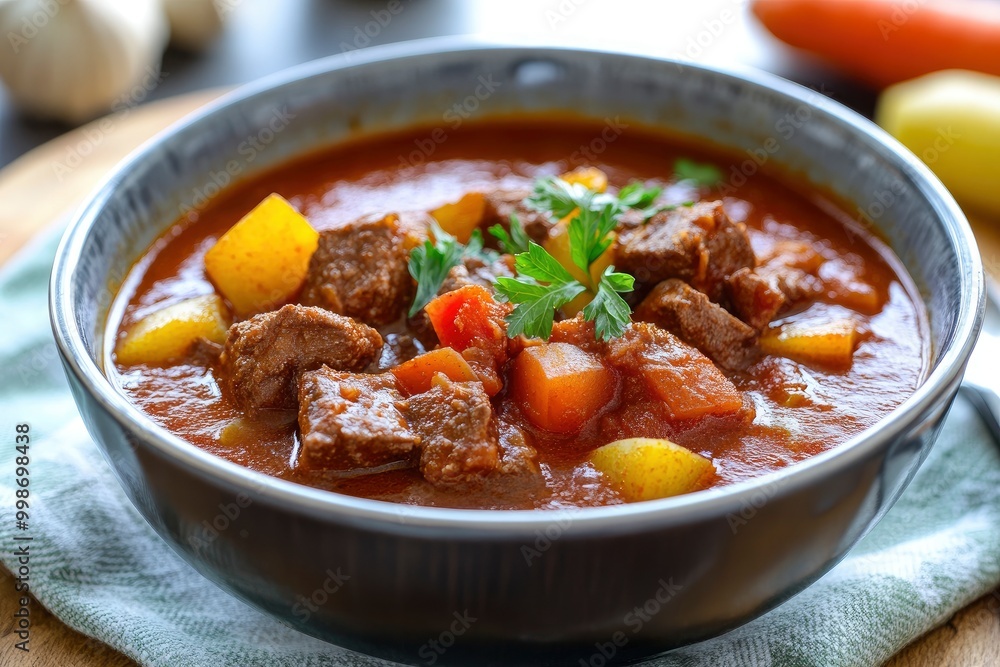 a Delicious Hungarian-style goulash soup - generative ai a Delicious Hungarian-style goulash soup - generative ai