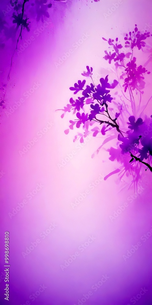 a branch with purple flowers against a soft, pastel-colored background a branch with purple flowers against a soft, pastel-colored background