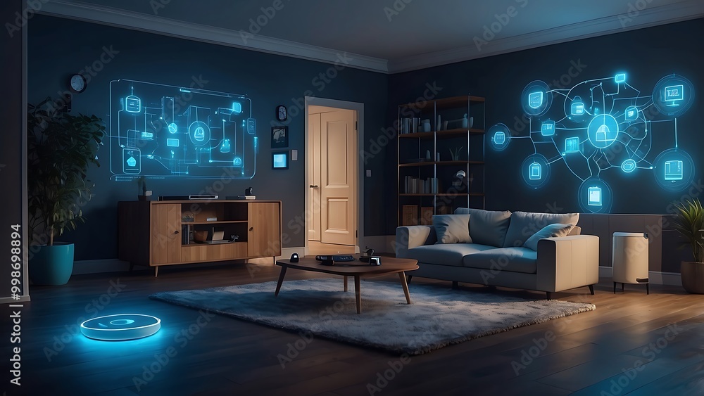 Modern Smart living room interior with innovative technology maintaining connections. Modern Smart living room interior with innovative technology maintaining connections.