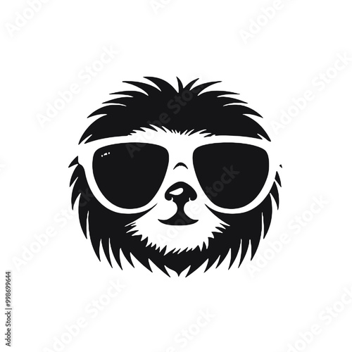 sloth hanging on branch silhouette vector illustration