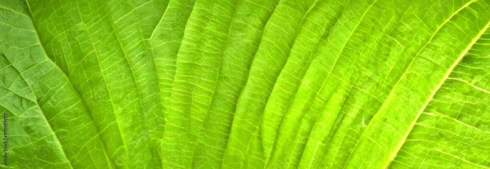 Close-up large green leaf with a textured surface, featuring a pattern of overlapping veins Close-up large green leaf with a textured surface, featuring a pattern of overlapping veins