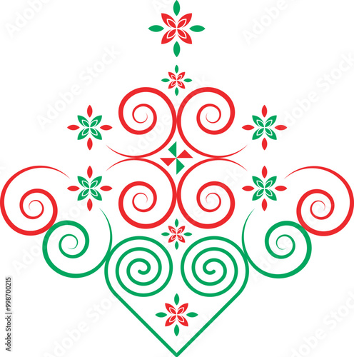 Hmong ethnic fabric patterns are spiral lines connected in shapes and flowers, which combine traditional and modern designs, used in clothing design.