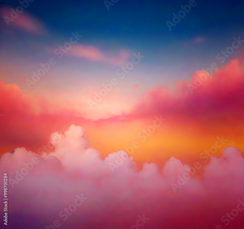 A serene sky with soft pink and blue hues, dotted with fluffy white clouds, creates a tranquil and dreamy atmosphere photo