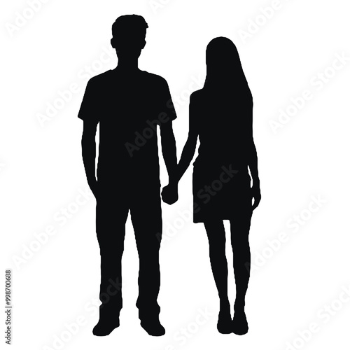 Woman and Man in Relaxed Pose Silhouette Vector Illustration Transparent Background